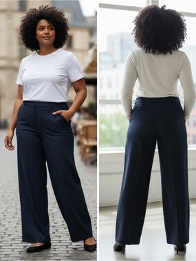 NWT Ashley Graham Mid Rise Blue Pinstripe Corporate Trousers Plus Size 20W